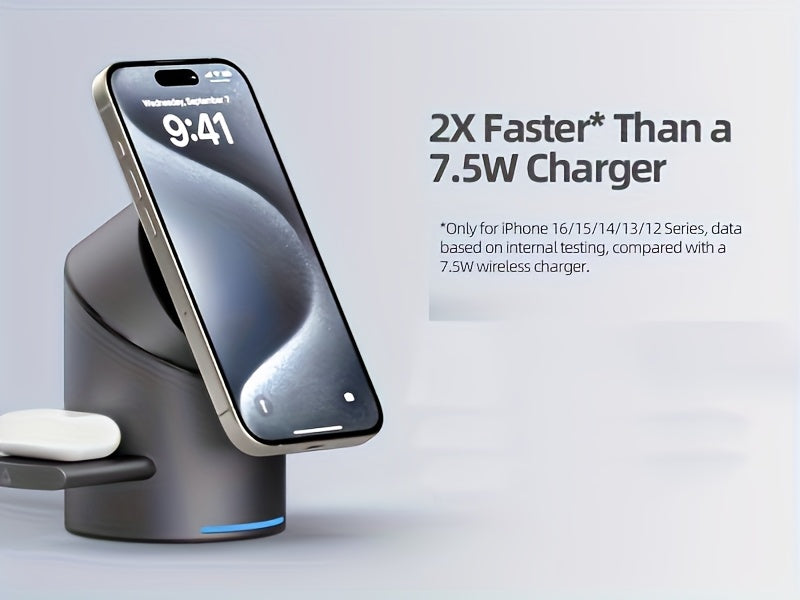 3-in-1 MagSafe Wireless Charging Station | Qi2 15W Fast Charger for iPhone, Watch & AirPods | Foldable, Auto-Rotating & Travel-Ready