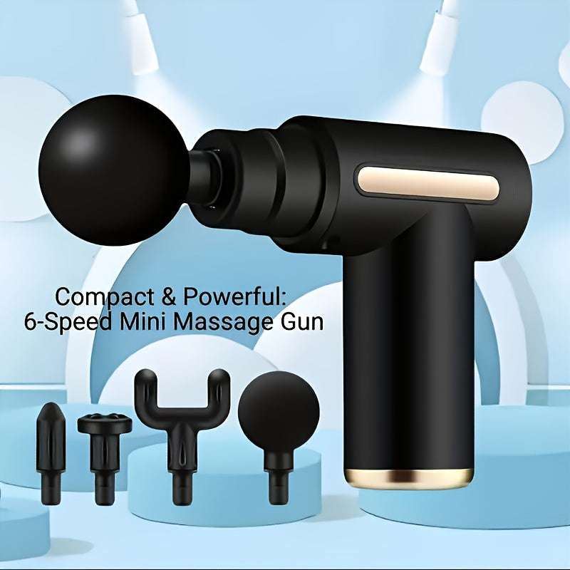 Mini Massage Gun Deep Tissue – 6 Speeds, 4 Heads, 1800mAh Battery, Portable &amp; Quiet Muscle Massager.