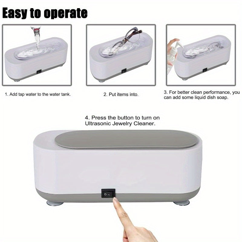 Ultrasonic Jewelry Cleaner 42kHz – Portable Sonic Machine for Rings, Eyeglasses, Watches, Coins &amp; More – One-Touch, 250ml Capacity (White)