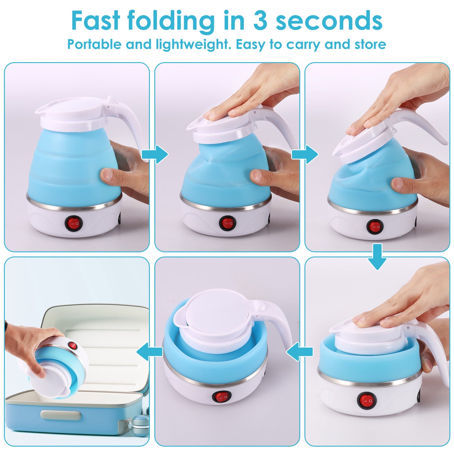 Portable Foldable Electric Kettle 600 ml – Quick-Boil Travel Kettle, Dual-Voltage
