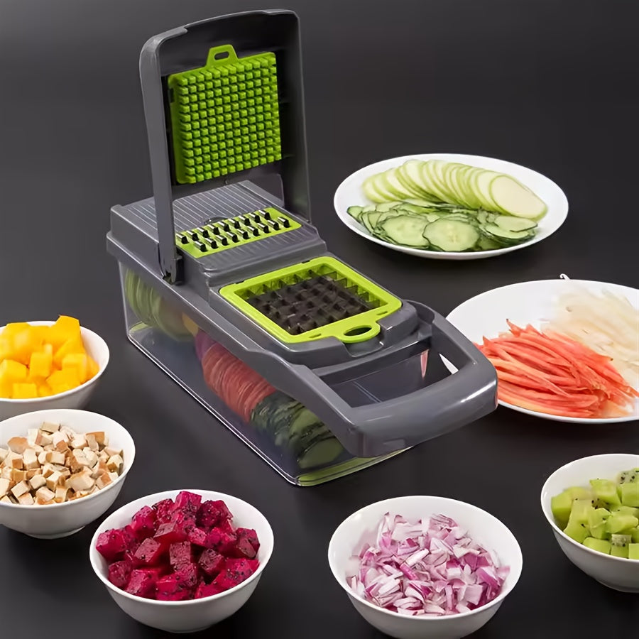 14-in-1 Multifunctional Food Chopper UAE – Vegetable & Onion Slicer, Dicer, Cutter with 8 Blades & Container