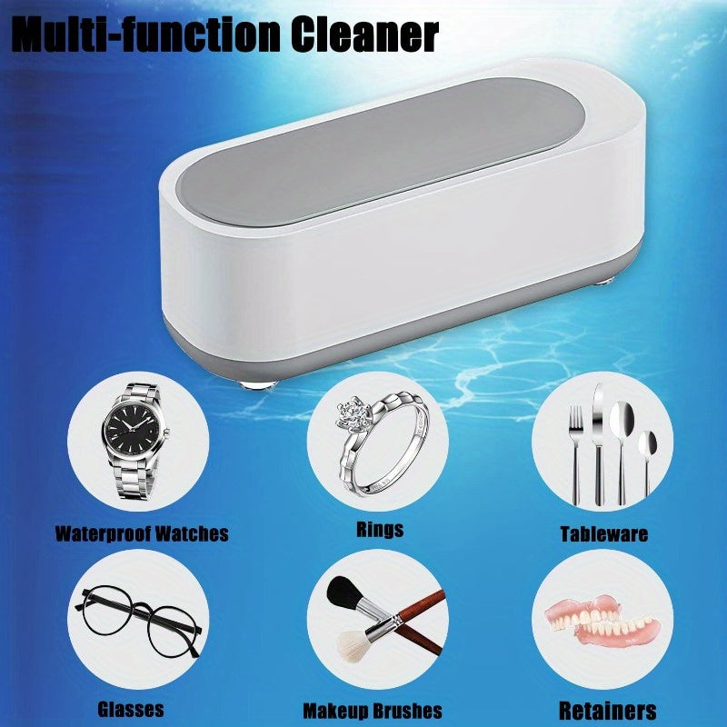 Ultrasonic Jewelry Cleaner 42kHz – Portable Sonic Machine for Rings, Eyeglasses, Watches, Coins &amp; More – One-Touch, 250ml Capacity (White)