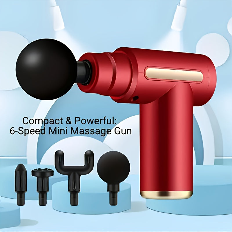 Mini Massage Gun Deep Tissue – 6 Speeds, 4 Heads, 1800mAh Battery, Portable &amp; Quiet Muscle Massager.