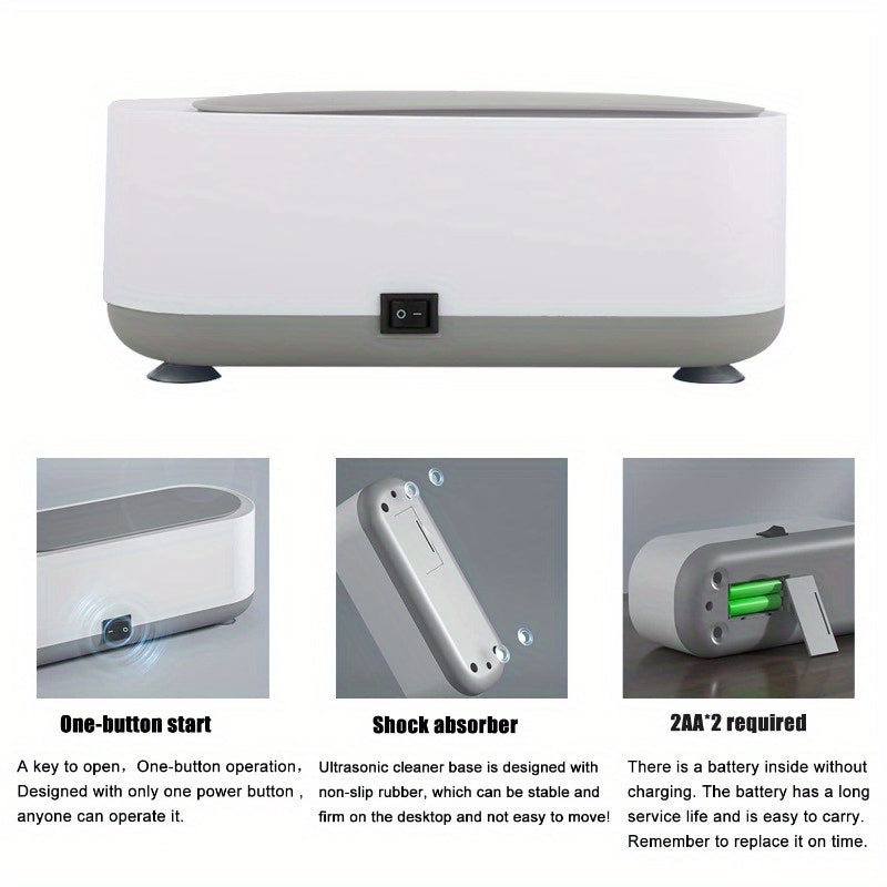 Ultrasonic Jewelry Cleaner 42kHz – Portable Sonic Machine for Rings, Eyeglasses, Watches, Coins &amp; More – One-Touch, 250ml Capacity (White)