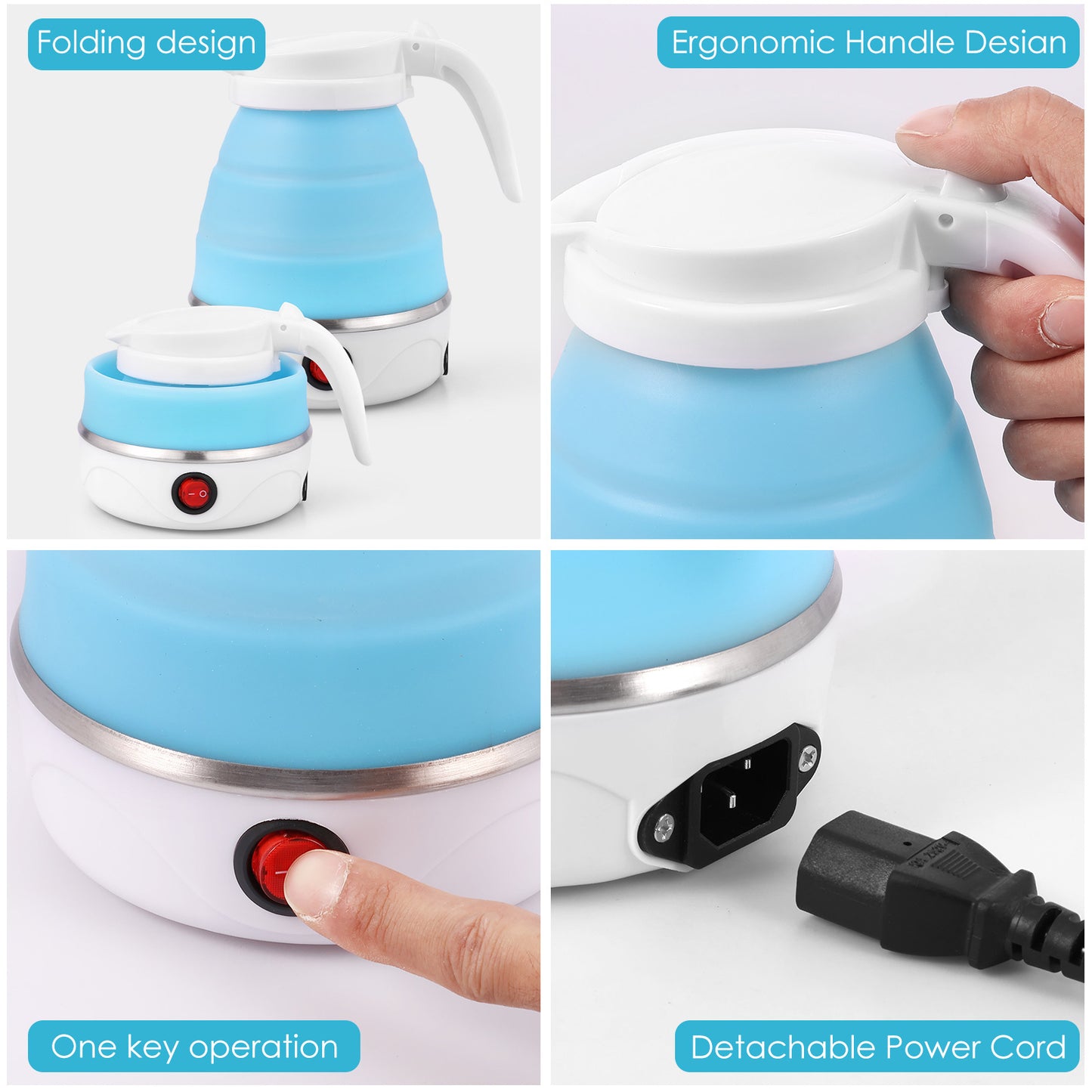 Portable Foldable Electric Kettle 600 ml – Quick-Boil Travel Kettle, Dual-Voltage