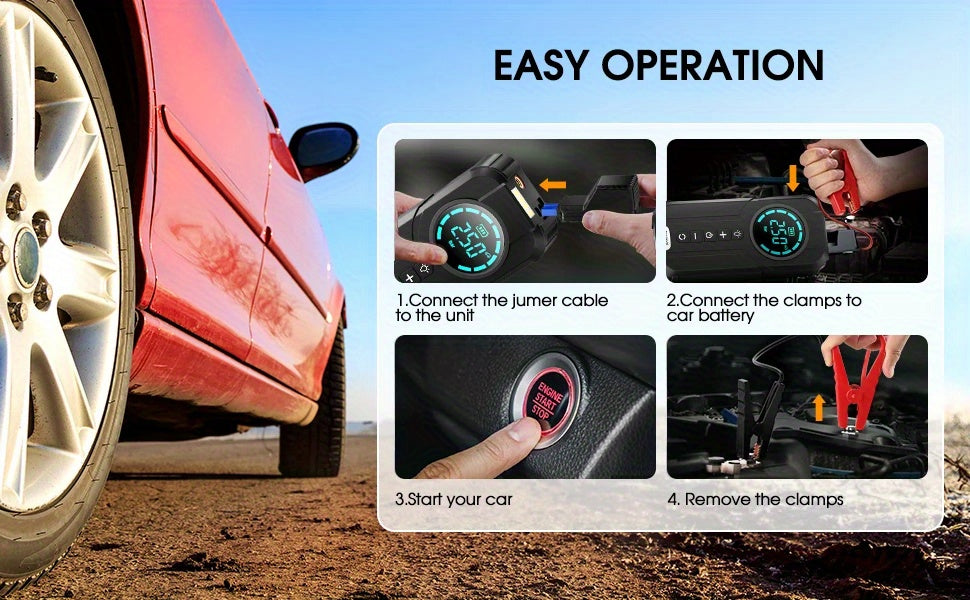 3-in-1 Car Jump Starter | 3000A Booster + 150PSI Digital Air Pump + 6000mAh Power Bank – Emergency Car Gadget