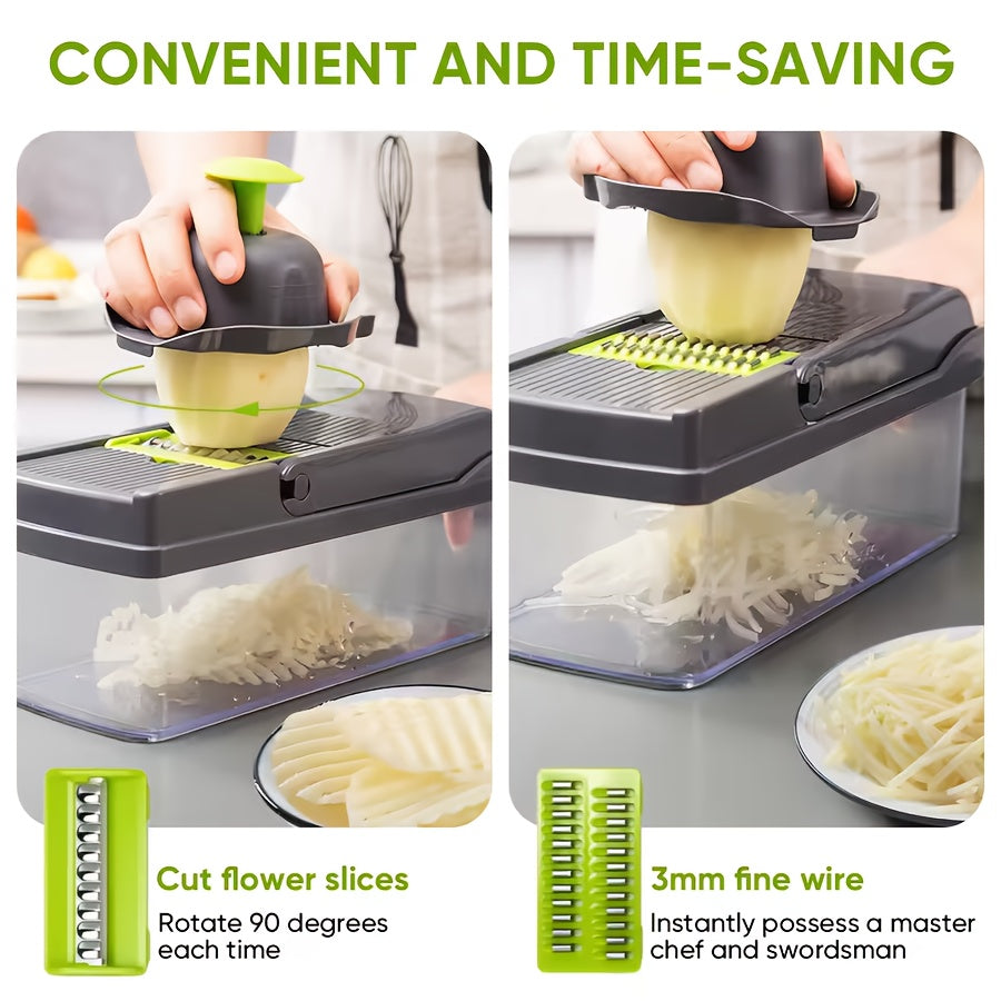14-in-1 Multifunctional Food Chopper UAE – Vegetable & Onion Slicer, Dicer, Cutter with 8 Blades & Container