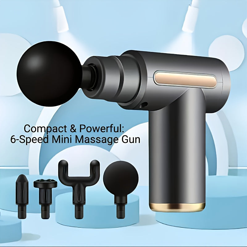 Mini Massage Gun Deep Tissue – 6 Speeds, 4 Heads, 1800mAh Battery, Portable &amp; Quiet Muscle Massager.