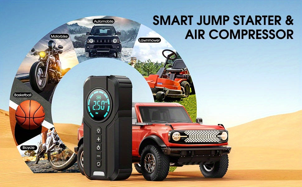 3-in-1 Car Jump Starter | 3000A Booster + 150PSI Digital Air Pump + 6000mAh Power Bank – Emergency Car Gadget