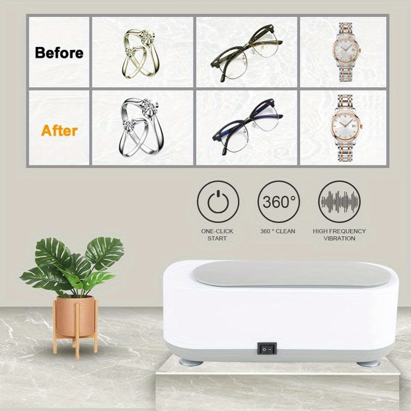 Ultrasonic Jewelry Cleaner 42kHz – Portable Sonic Machine for Rings, Eyeglasses, Watches, Coins &amp; More – One-Touch, 250ml Capacity (White)