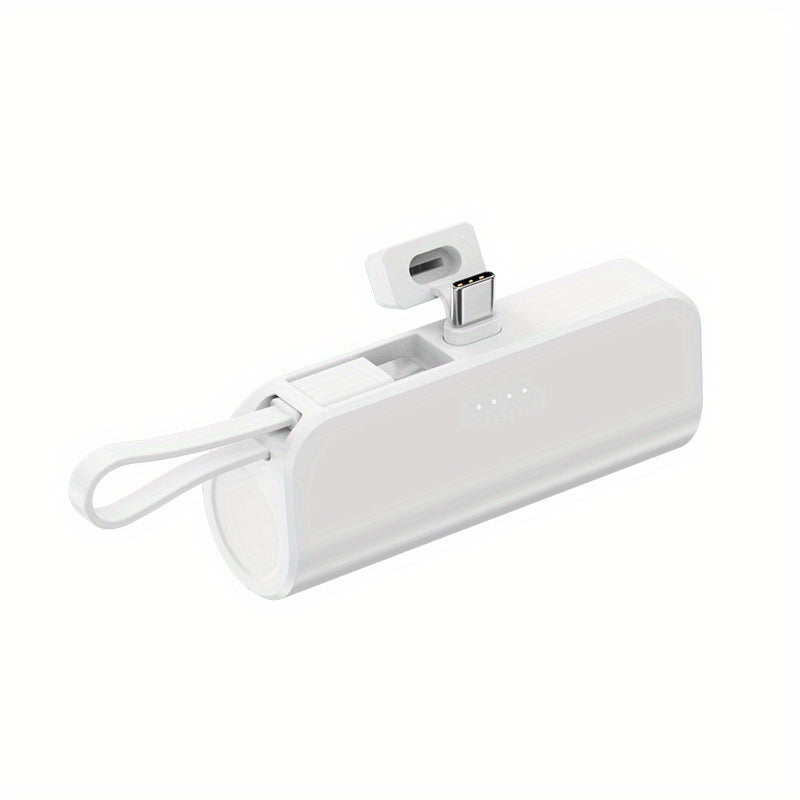 5000mAh Mini Power Bank with Built-in Type-C & Lightning Cables – Portable Fast Charger with Foldable Stand & LED Light (Black)