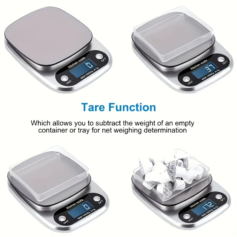 Pickzaar High Precision Digital Kitchen Scale – 10kg Capacity, Stainless Steel, LED Display, Multi-Unit Food Scale for Cooking & Baking