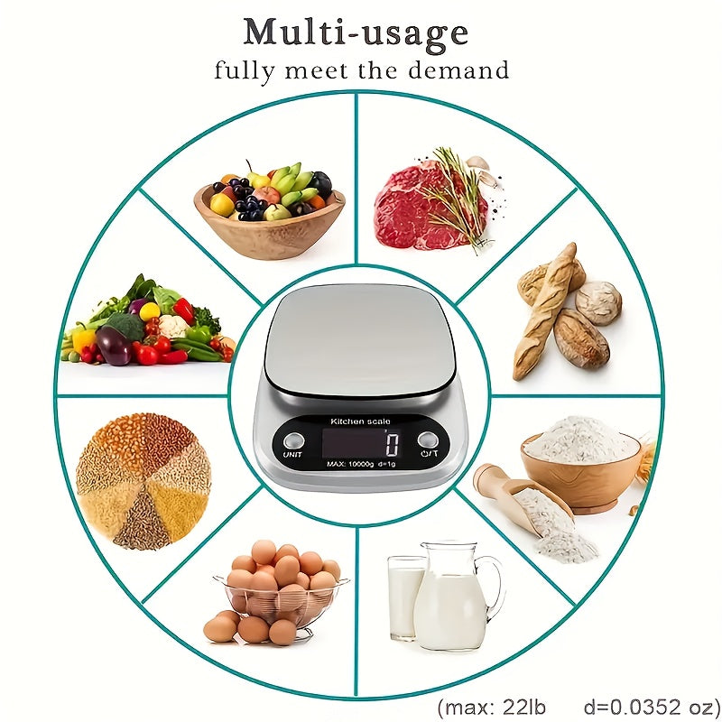 Pickzaar High Precision Digital Kitchen Scale – 10kg Capacity, Stainless Steel, LED Display, Multi-Unit Food Scale for Cooking & Baking