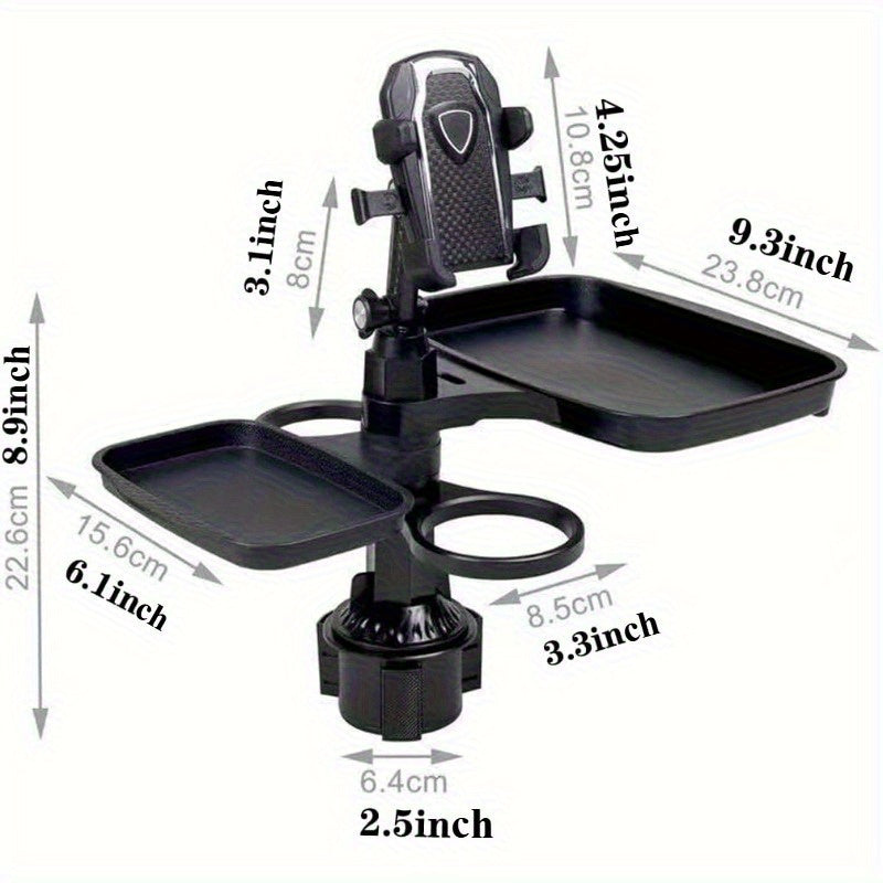 5-in-1 Car Cup Holder Expander with Food Tray & Phone Mount | Adjustable Double Cup Holder for Car, SUV & Truck