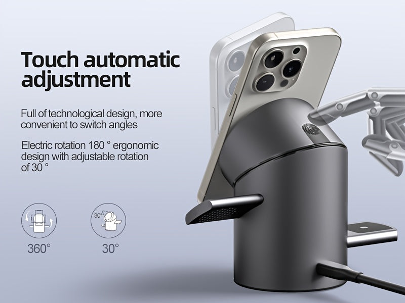 3-in-1 MagSafe Wireless Charging Station | Qi2 15W Fast Charger for iPhone, Watch & AirPods | Foldable, Auto-Rotating & Travel-Ready
