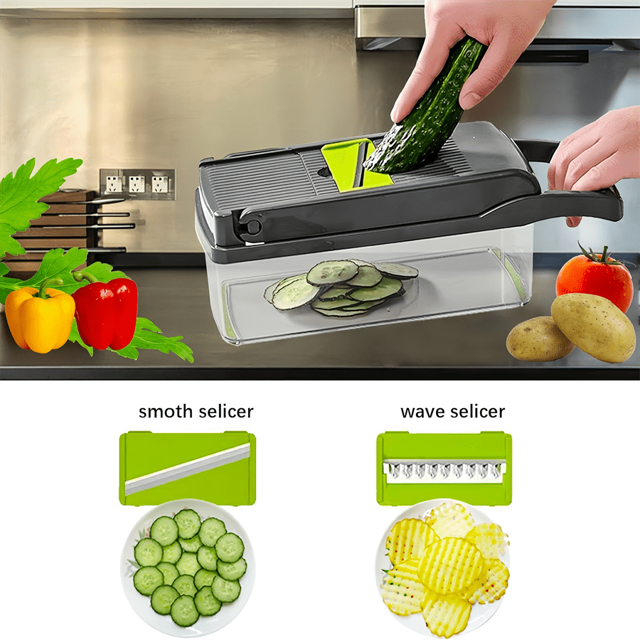 14-in-1 Multifunctional Food Chopper UAE – Vegetable & Onion Slicer, Dicer, Cutter with 8 Blades & Container