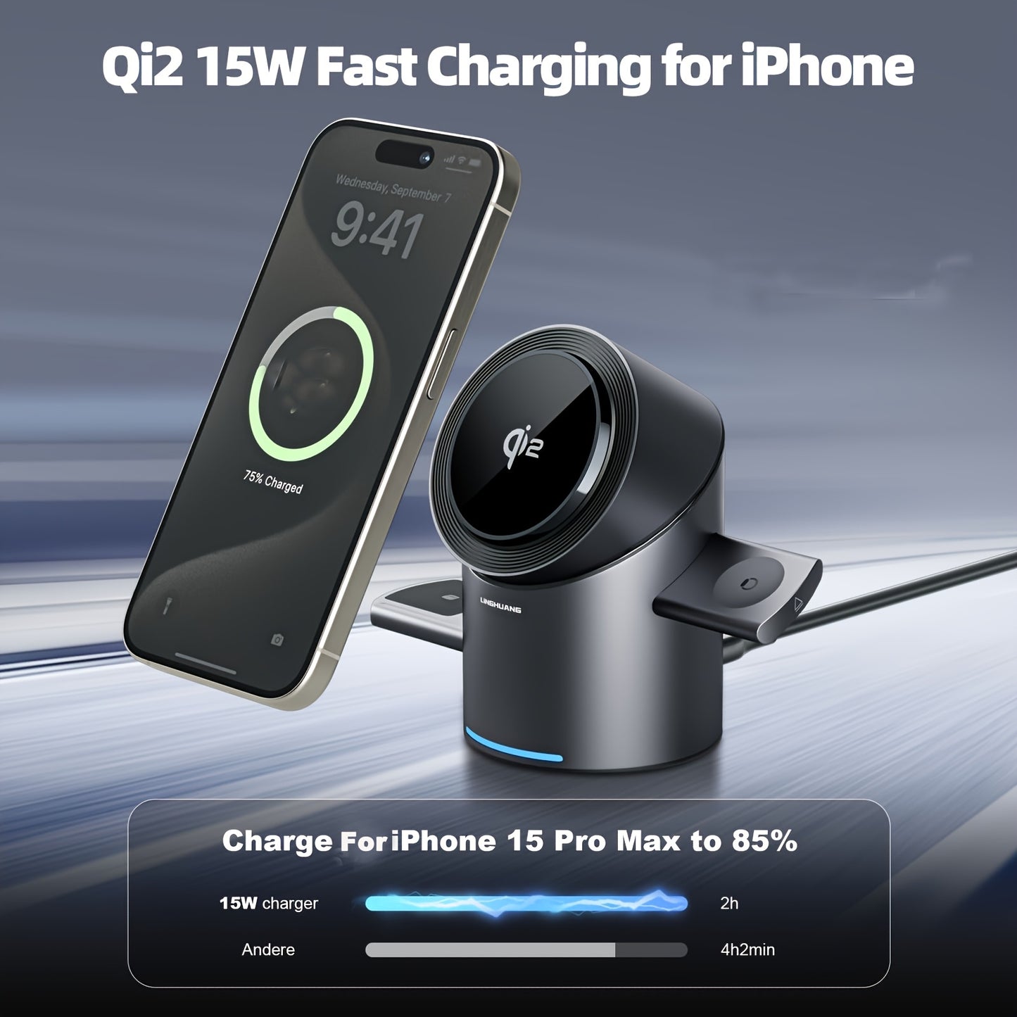 3-in-1 MagSafe Wireless Charging Station | Qi2 15W Fast Charger for iPhone, Watch & AirPods | Foldable, Auto-Rotating & Travel-Ready