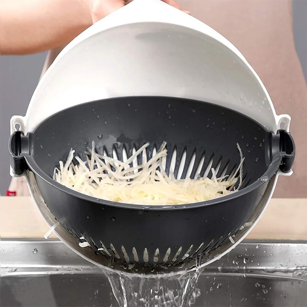 Pickzaar 9-in-1 Vegetable Cutter with Drain Basket | Multi-Functional Slicer, Dicer & Grater – Stainless Steel Blades, Compact Kitchen Tool