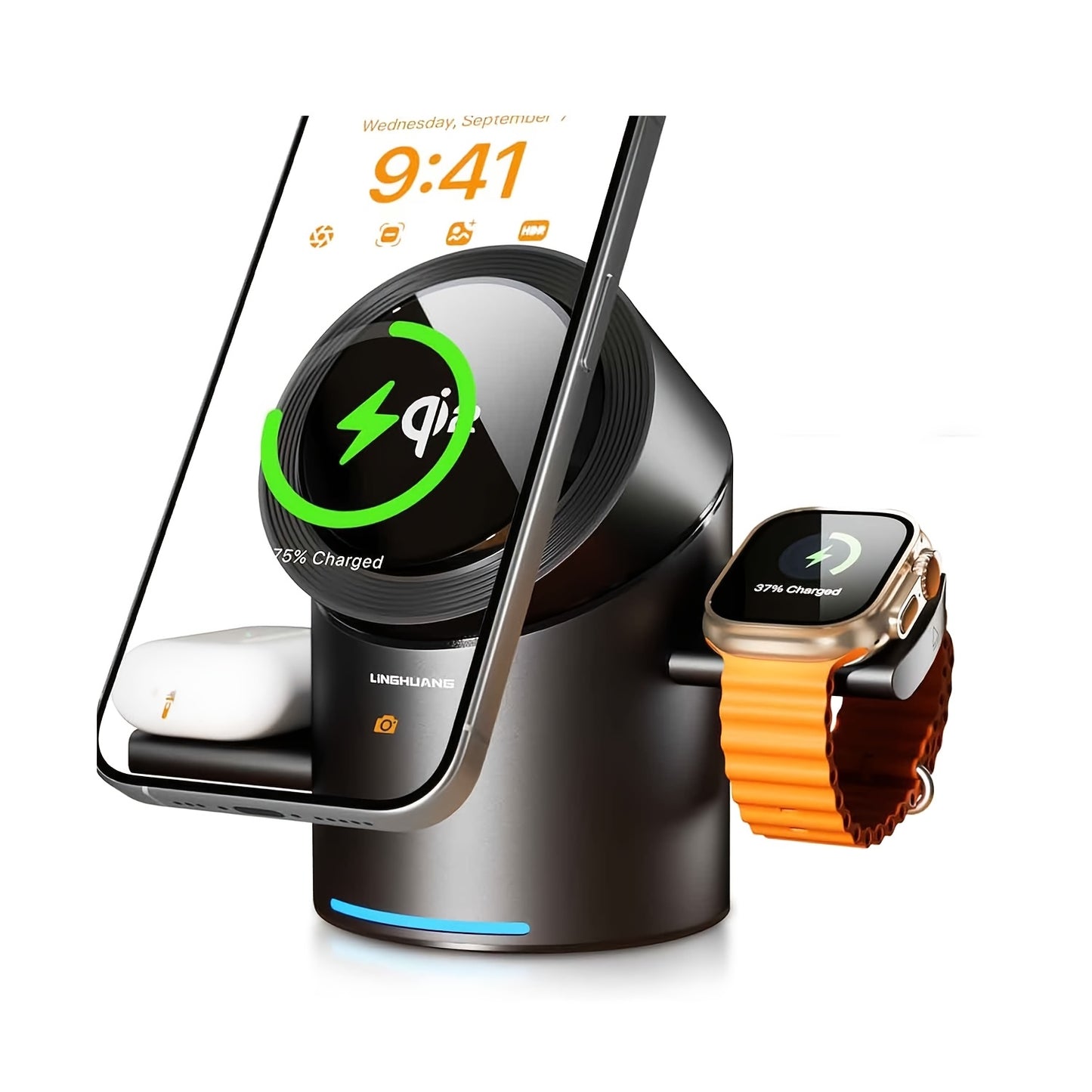 3-in-1 MagSafe Wireless Charging Station | Qi2 15W Fast Charger for iPhone, Watch & AirPods | Foldable, Auto-Rotating & Travel-Ready