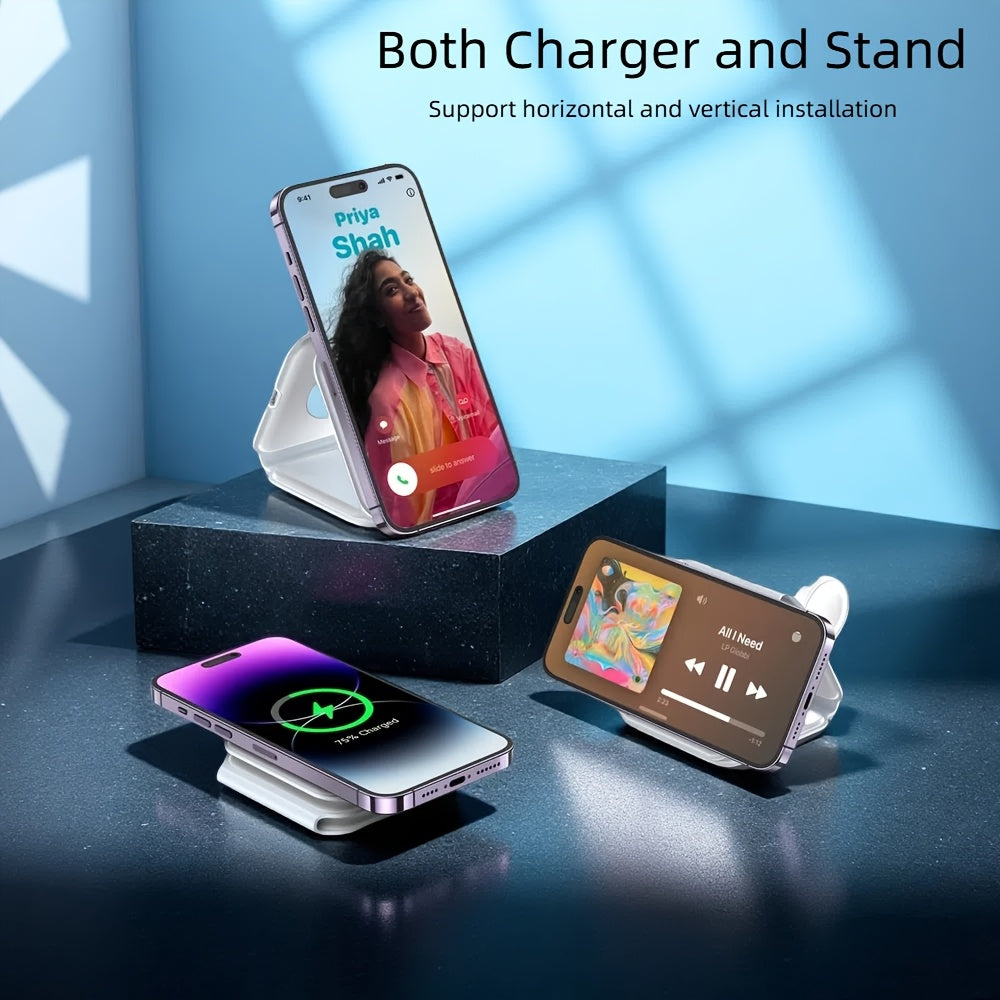 Pickzaar 3 in 1 Wireless Charger – Magnetic Foldable Charging Station, Fast Wireless Charging Pad (White) USB