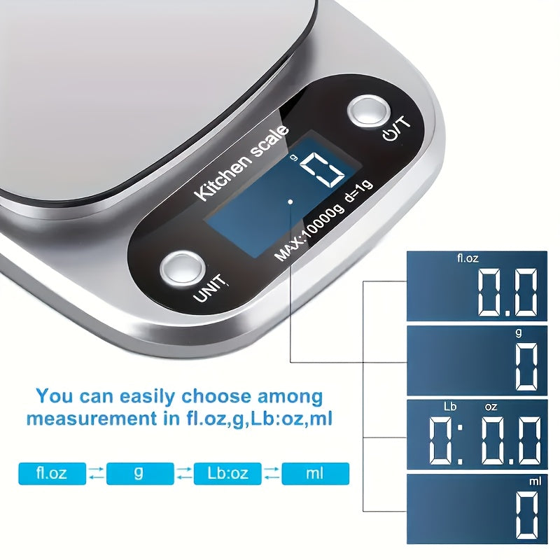 Pickzaar High Precision Digital Kitchen Scale – 10kg Capacity, Stainless Steel, LED Display, Multi-Unit Food Scale for Cooking & Baking