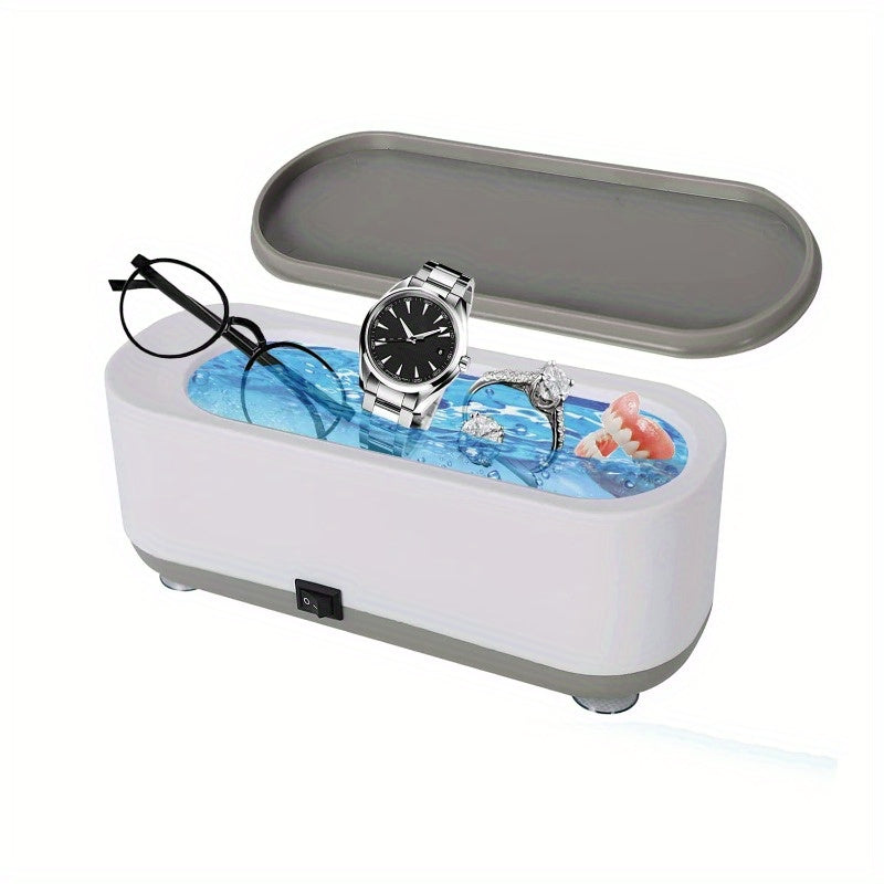 Ultrasonic Jewelry Cleaner 42kHz – Portable Sonic Machine for Rings, Eyeglasses, Watches, Coins &amp; More – One-Touch, 250ml Capacity (White)