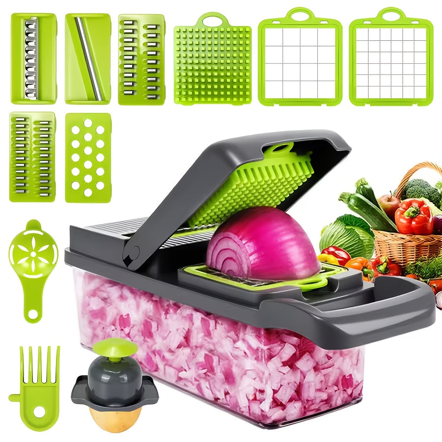 14-in-1 Multifunctional Food Chopper UAE – Vegetable & Onion Slicer, Dicer, Cutter with 8 Blades & Container