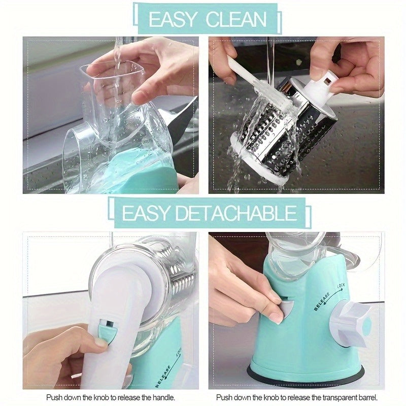 3-in-1 Manual Drum Cheese & Vegetable Grater UAE | Rotary Slicer, Shredder & Grinder – Safe & Easy with Stainless-Steel Blades
