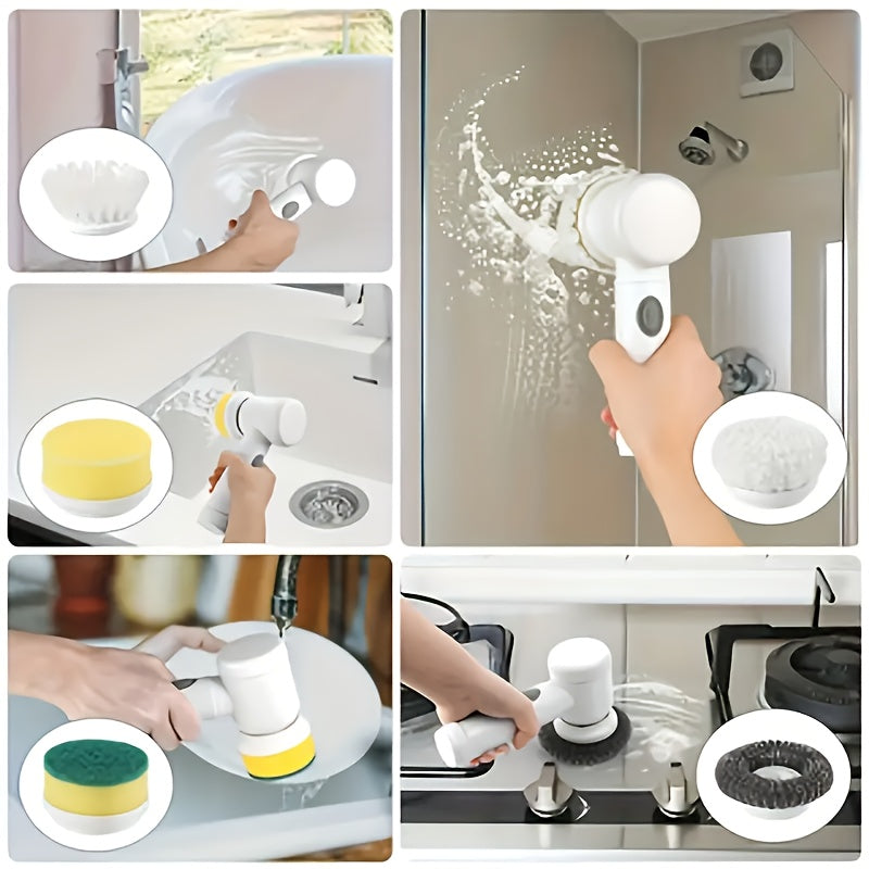 Electric Spin Scrubber – Cordless Rechargeable Brush, 5 Heads + Extension Handle