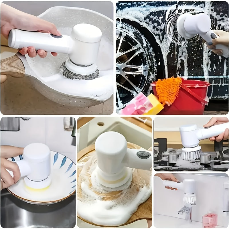 Electric Spin Scrubber – Cordless Rechargeable Brush, 5 Heads + Extension Handle
