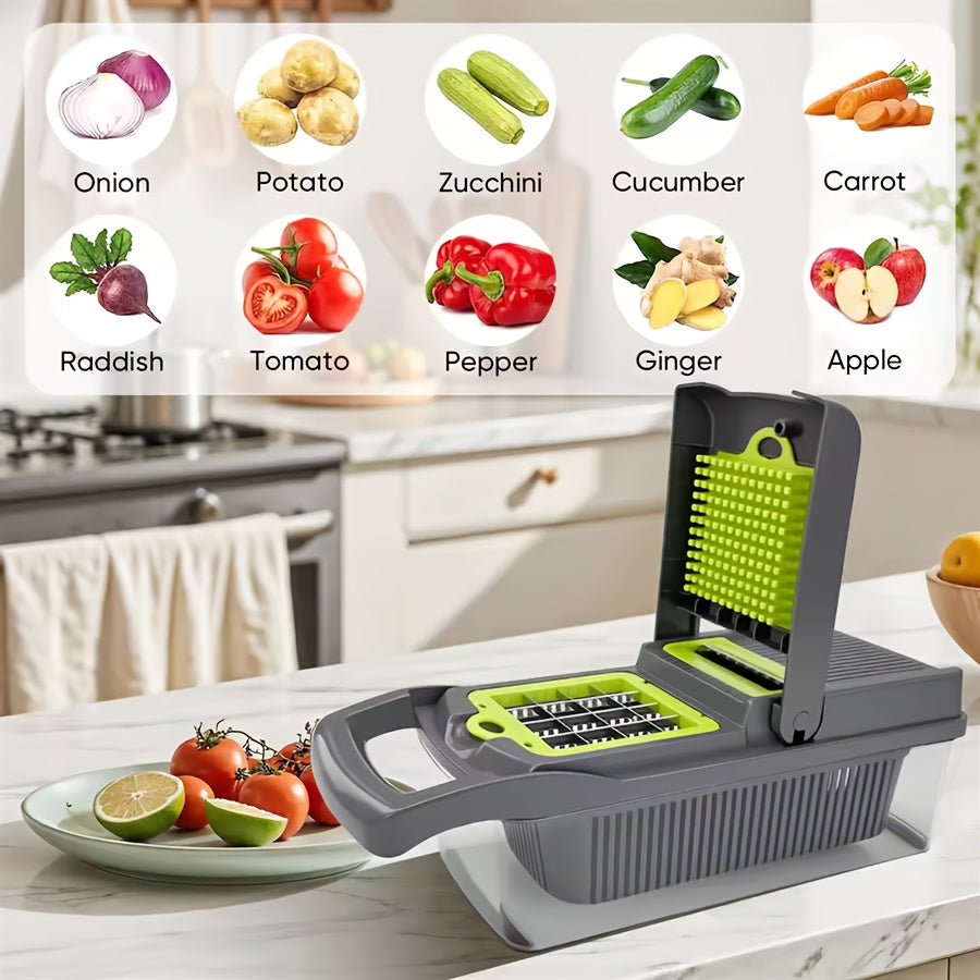 14-in-1 Multifunctional Food Chopper UAE – Vegetable & Onion Slicer, Dicer, Cutter with 8 Blades & Container