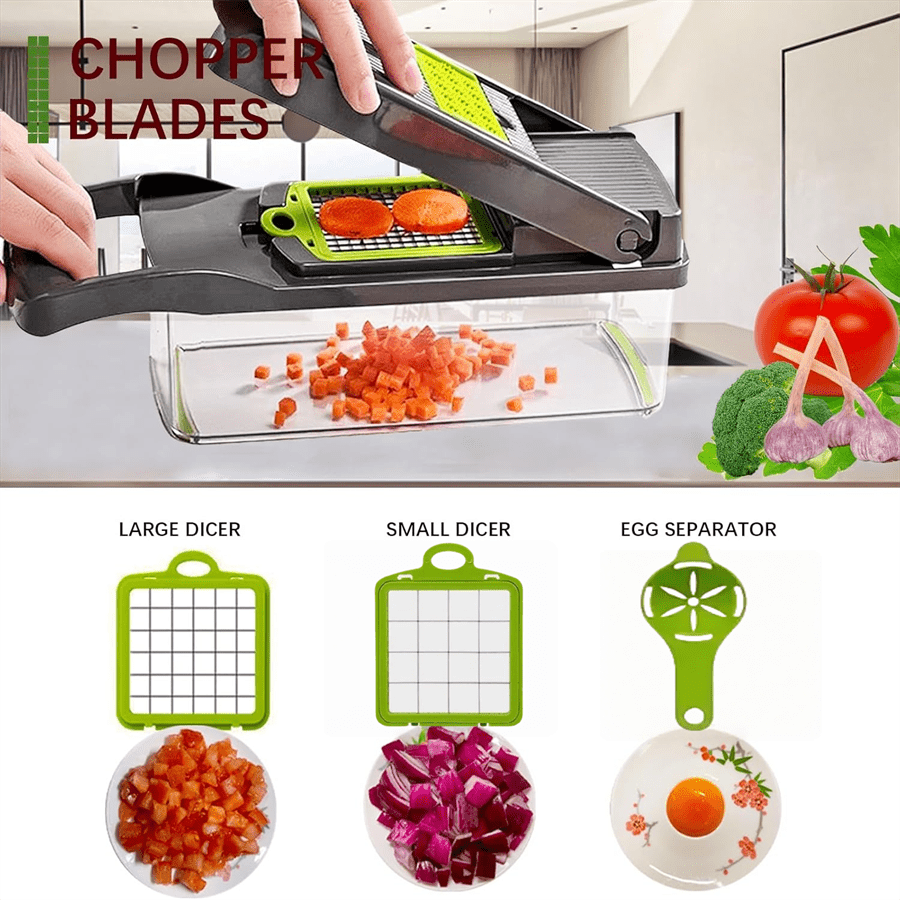 14-in-1 Multifunctional Food Chopper UAE – Vegetable & Onion Slicer, Dicer, Cutter with 8 Blades & Container