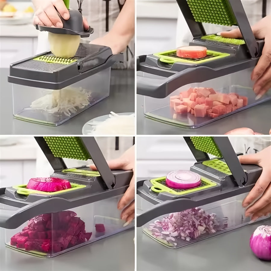 14-in-1 Multifunctional Food Chopper UAE – Vegetable & Onion Slicer, Dicer, Cutter with 8 Blades & Container