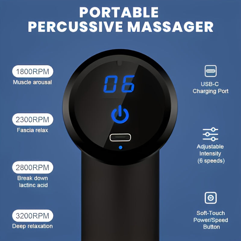 Mini Massage Gun Deep Tissue – 6 Speeds, 4 Heads, 1800mAh Battery, Portable &amp; Quiet Muscle Massager.