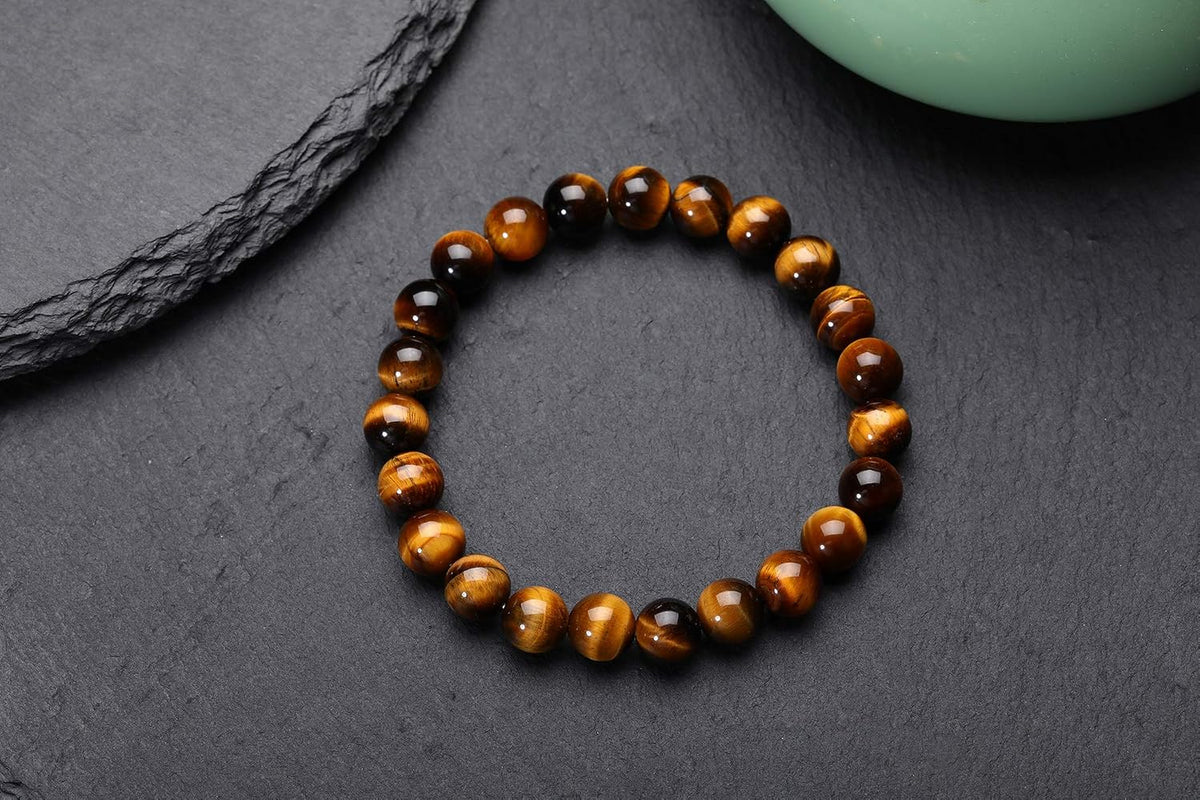 Tiger Eye Bracelet – Natural Tiger’s Eye Stone Beaded Bracelet for Men & Women