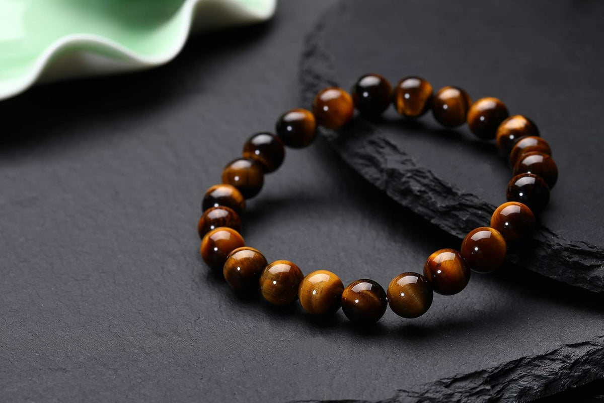 Tiger Eye Bracelet – Natural Tiger’s Eye Stone Beaded Bracelet for Men & Women