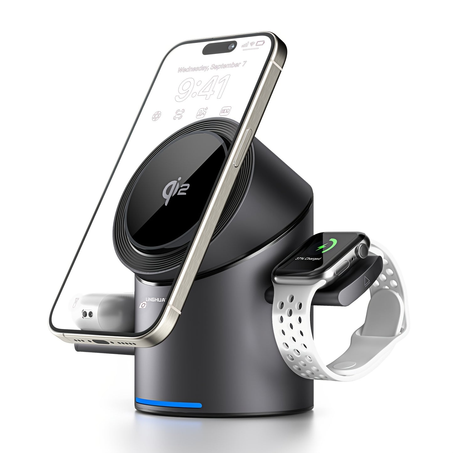3-in-1 MagSafe Wireless Charging Station | Qi2 15W Fast Charger for iPhone, Watch & AirPods | Foldable, Auto-Rotating & Travel-Ready