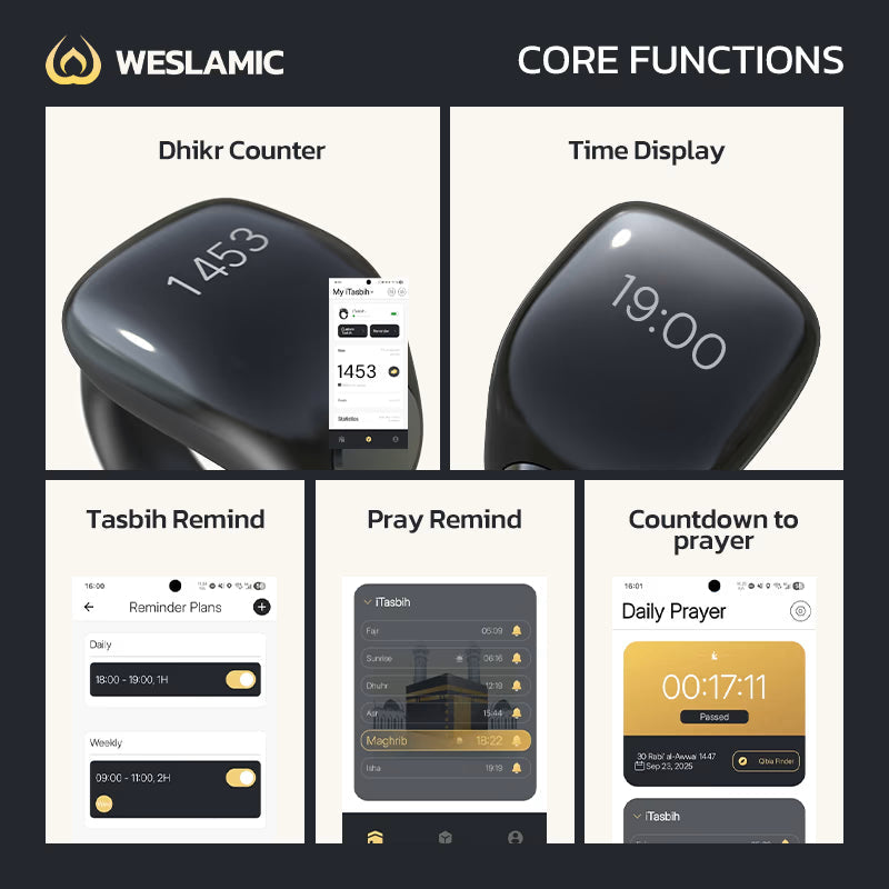 WESLAMIC Salam Smart Tasbih Ring – Digital Zikr Counter with OLED Display