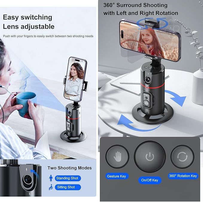 Auto Face-Tracking Tripod 360° – AI Phone Holder with Gesture Control & Wireless Remote for Vlog & Live Streaming