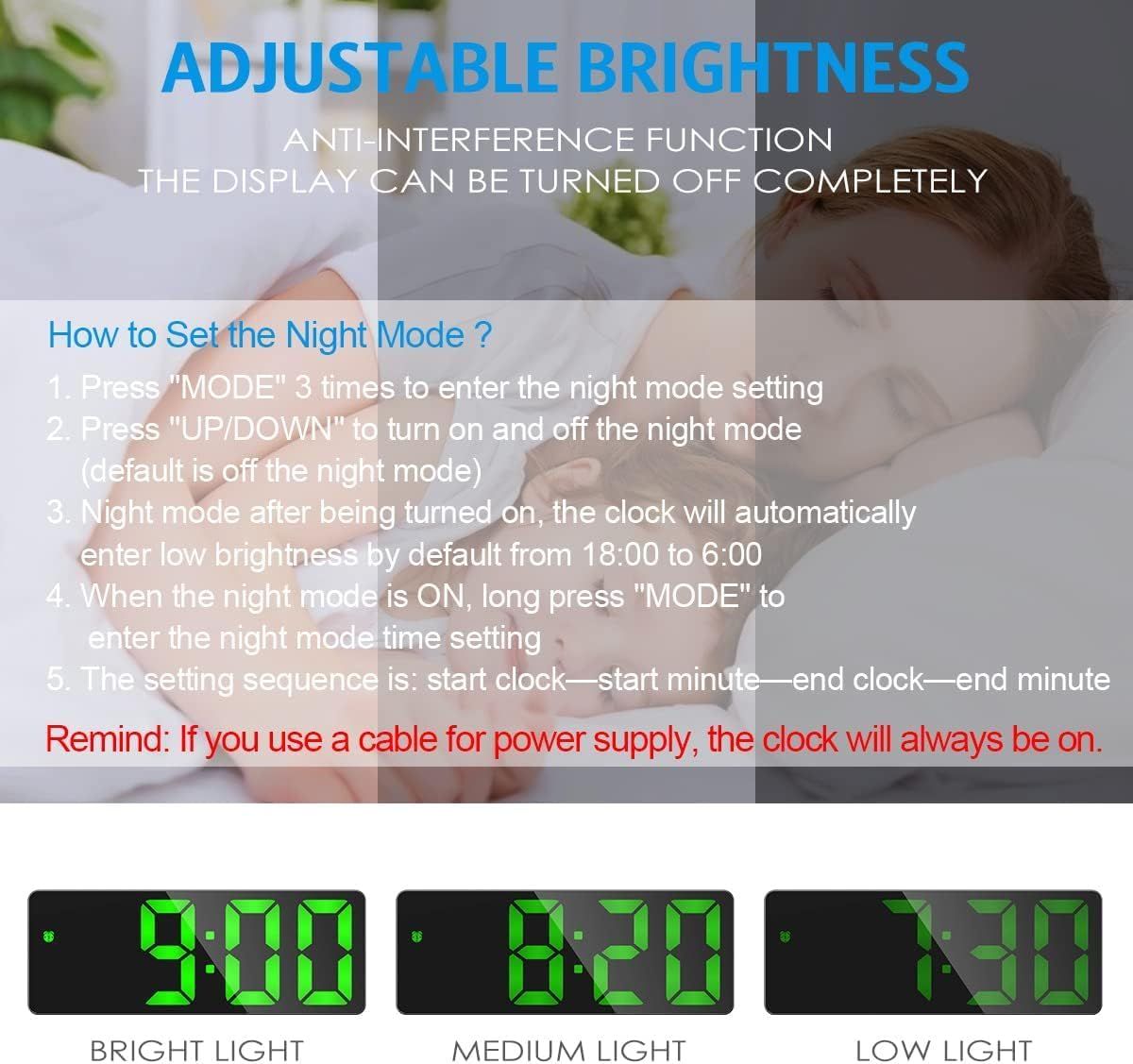 Digital LED Alarm Clock – Large Display, Smart Voice Control & Adjustable Brightness