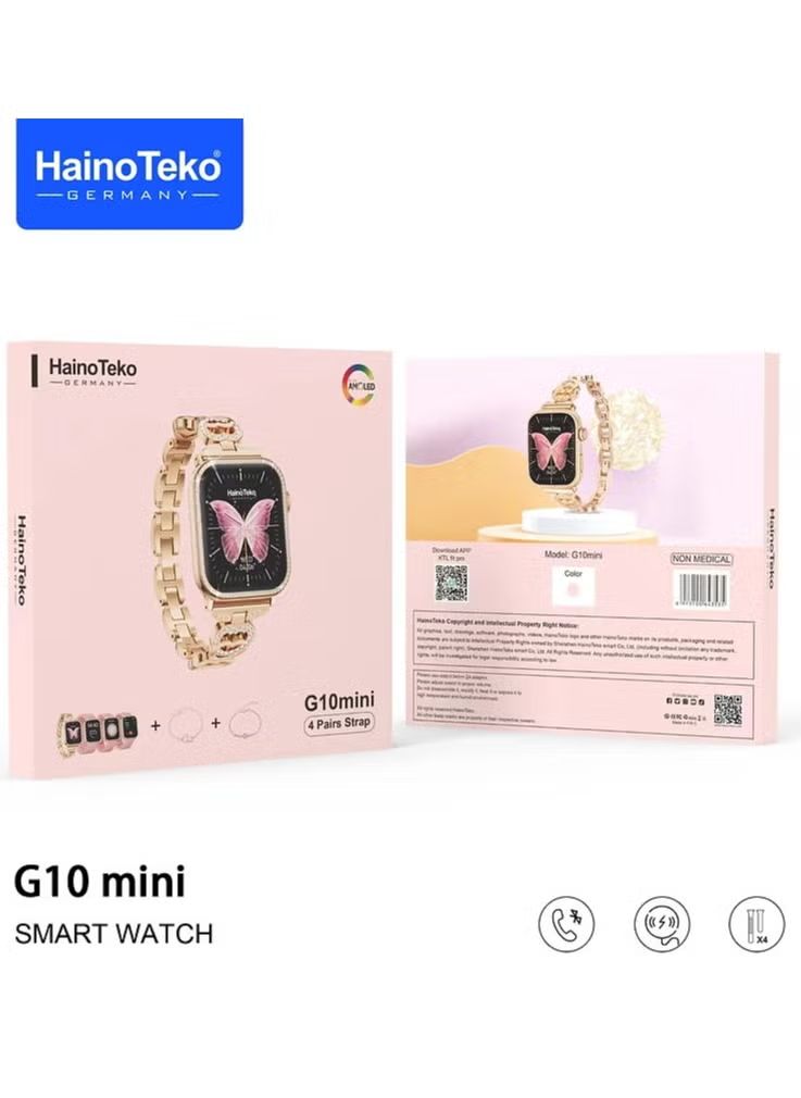 Haino Teko G10 Mini Smart Watch – 4 Straps, Bluetooth Calling, Always-On Display, Wireless Charging (Android & iOS)