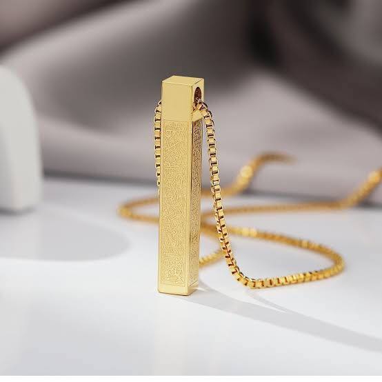 Ayatul Kursi Bar Necklace – Gold Plated Islamic Stainless Steel Necklace for Men & Women