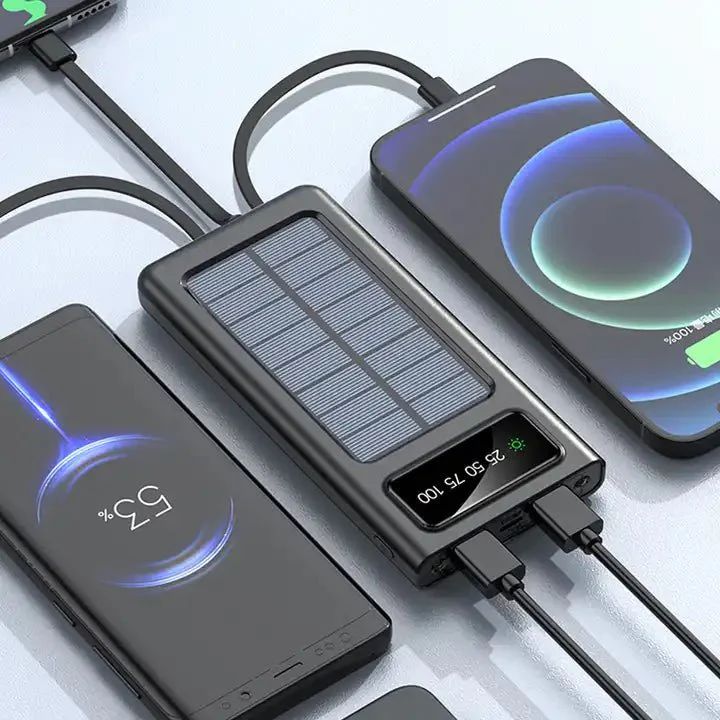 Solar Power Bank 20000mAh – Fast Charging Built-In Cables UAE