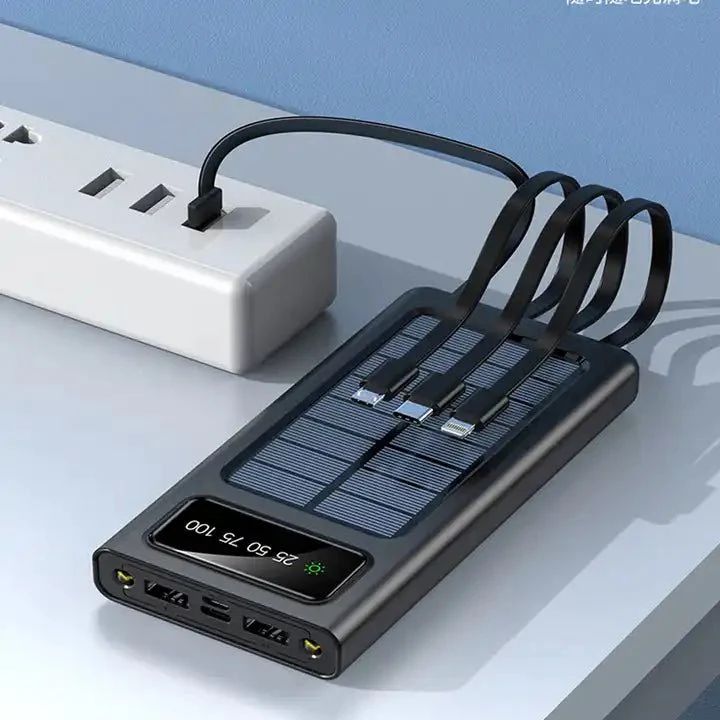 Solar Power Bank 20000mAh – Fast Charging Built-In Cables UAE