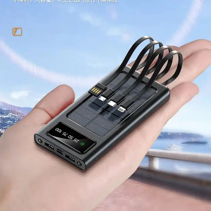 Solar Power Bank 20000mAh – Fast Charging Built-In Cables UAE