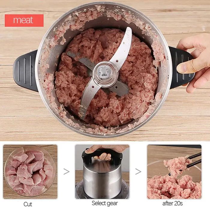Stainless Steel Food Chopper – 5-Speed Electric Meat Grinder